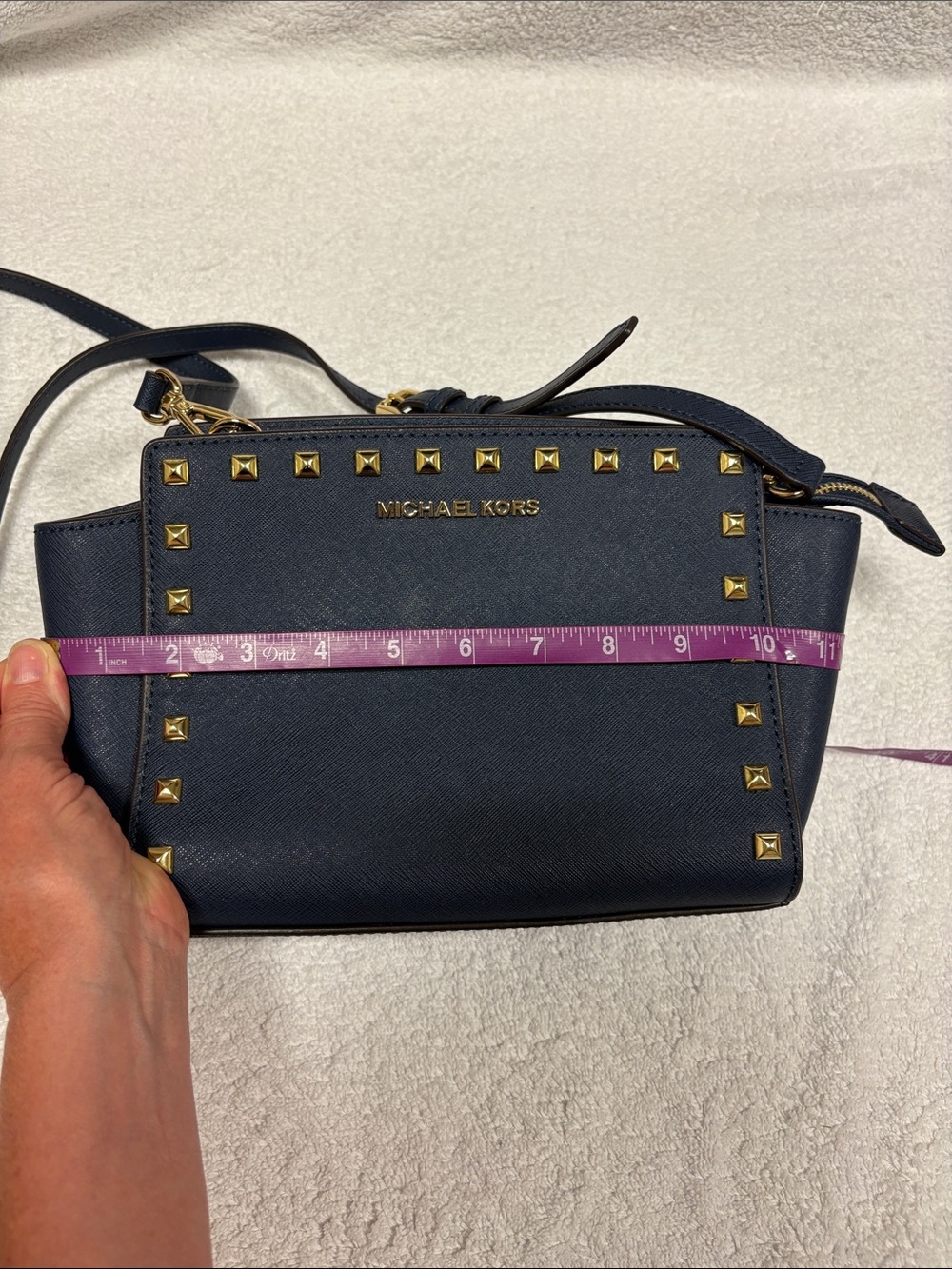 Michael Kors Navy blue small Crossbody with Gold Stud Accents - Picture 6 of 16